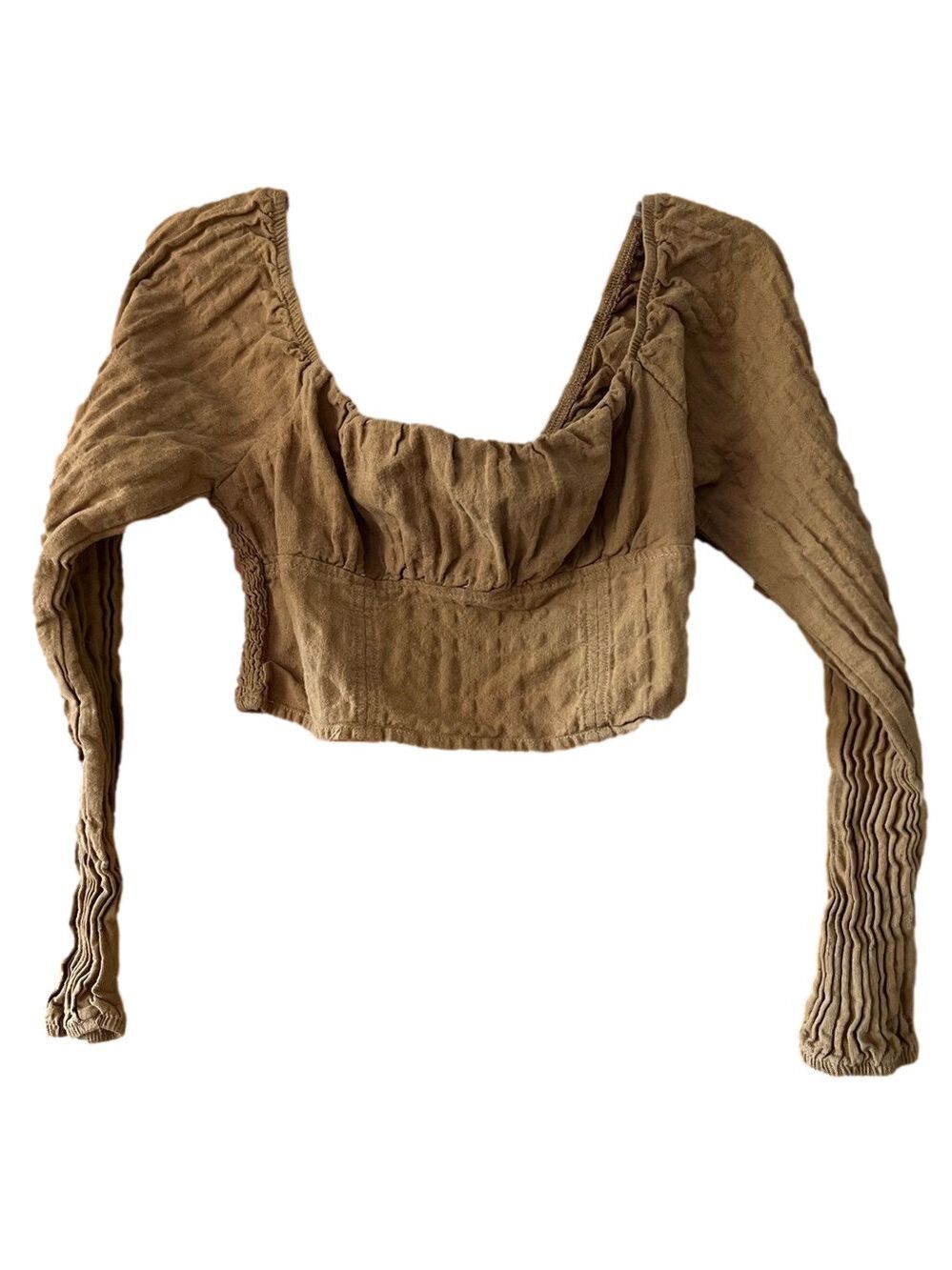 Wild Fable Brown Ribbed Cropped Long Sleeve Top Small